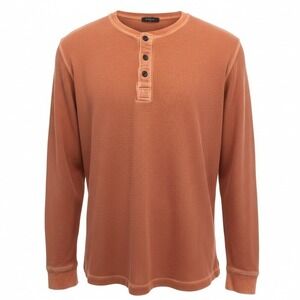 Breakwater Henley Shirt Men XXL Orange Waffle Thermal Cotton Long Sleeve Relaxed